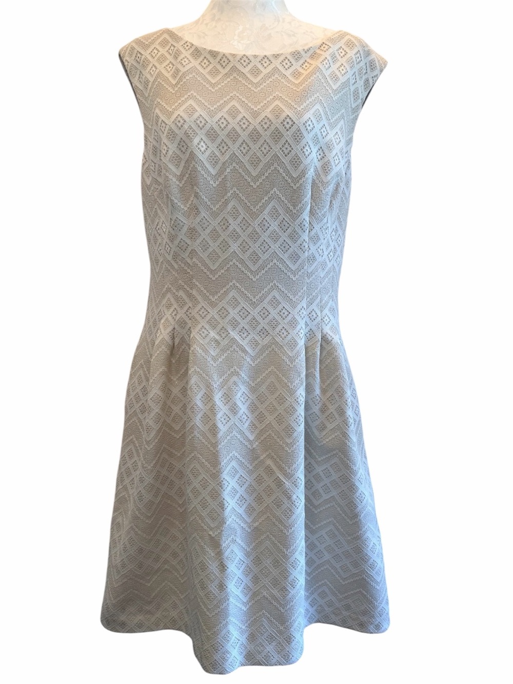 Jessica Howard Y2K Jacquard Fit and Flare Dress Chevron Pattern Ivory Size 14